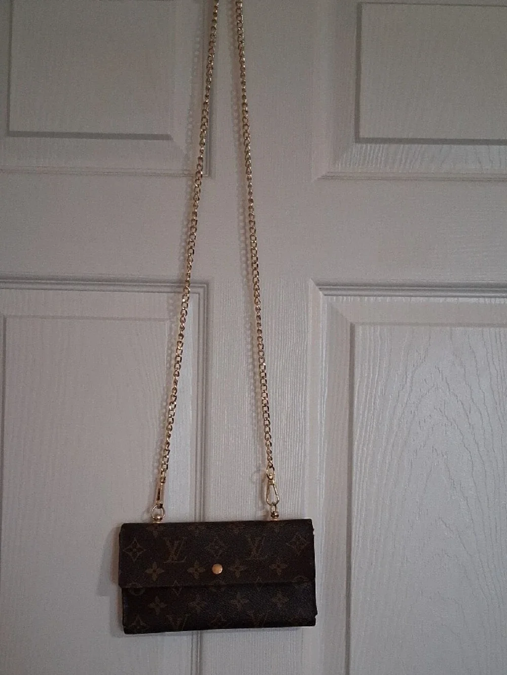 Louis Vuitton Monogram Crossbody Wallet in Brown with Gold Hardware